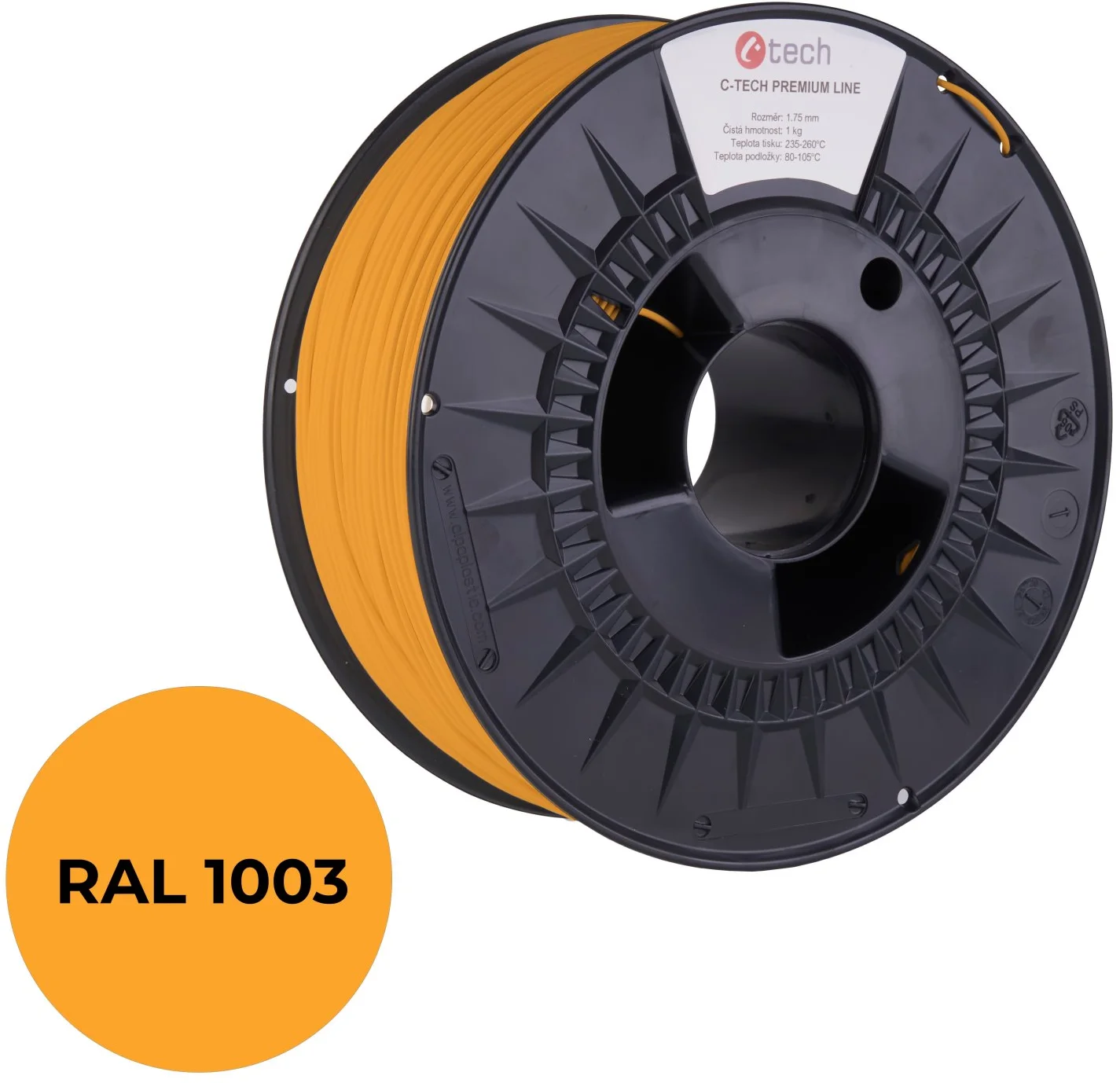 C-TECH PREMIUM LINE, PLA, signální žlutá, RAL1003, 1,75mm, 1kg