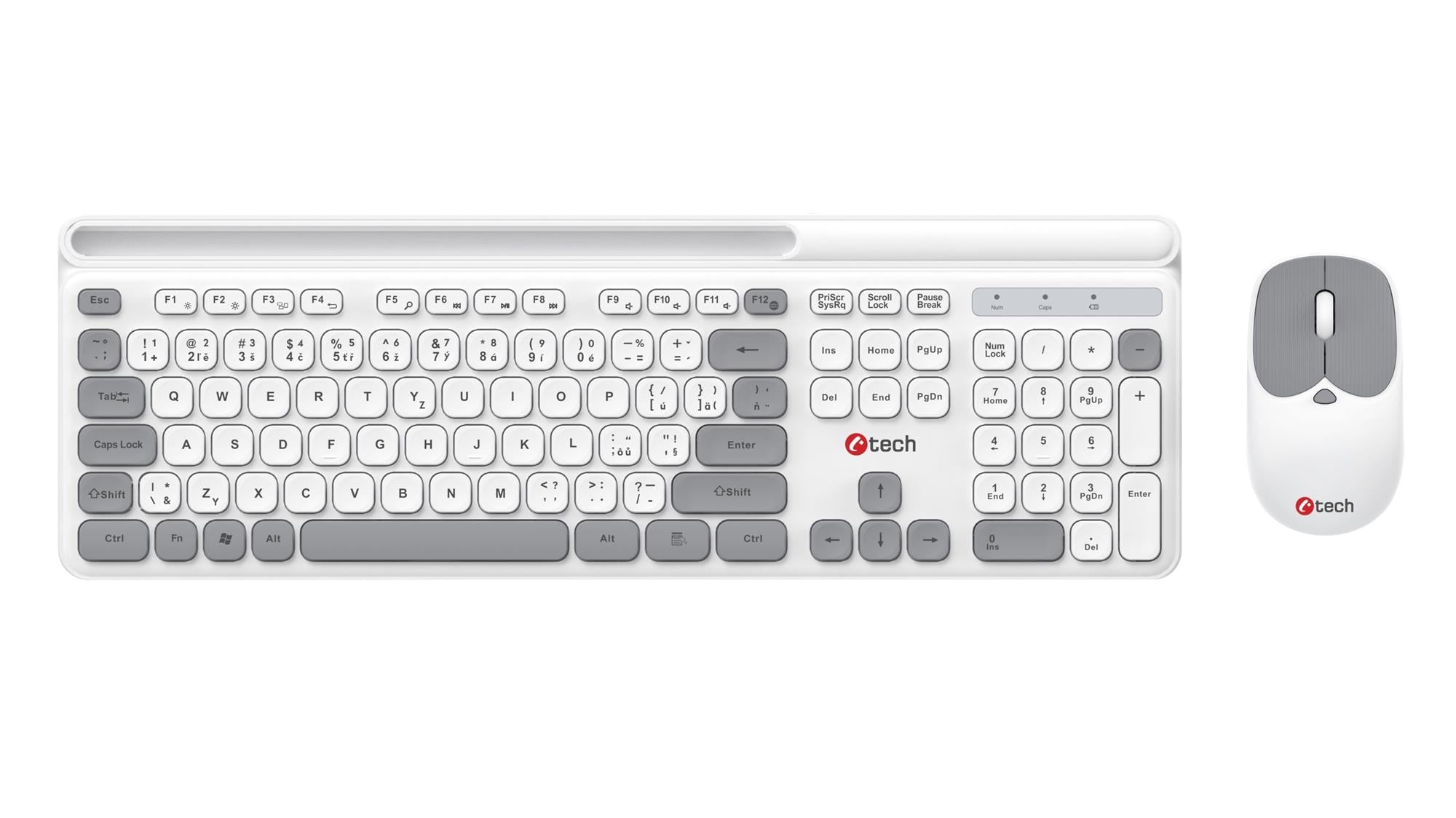 C-TECH Quallis WLKMC-05, bezdrátový combo set s myší, bílá, USB, CZ/SK