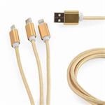 CABLEXPERT USB-A Male/microUSB + USB-C + Lightning, 1m, opletený, zlatý