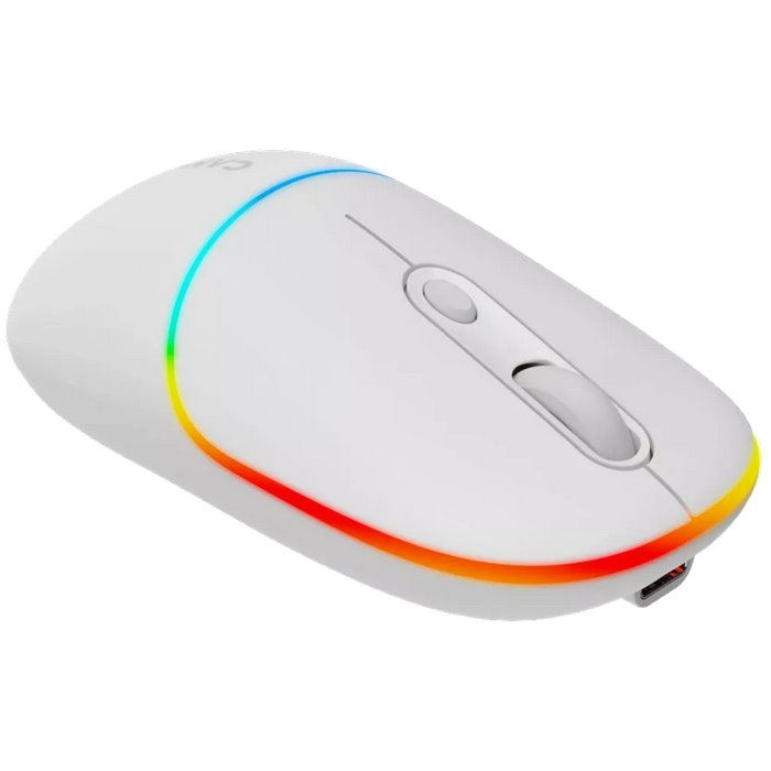 CANYON myš optická bezdrátová MW-22, RGB, 800/1200/1600 dpi, 4 tl, BT+2,4GHz, baterie 650mAh, snow white