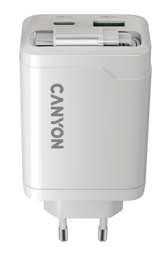 CANYON OnCharge 65RC Zabudovaný kábel USB-C 65W 1xPD 1xQC EU Biela nabíjačka