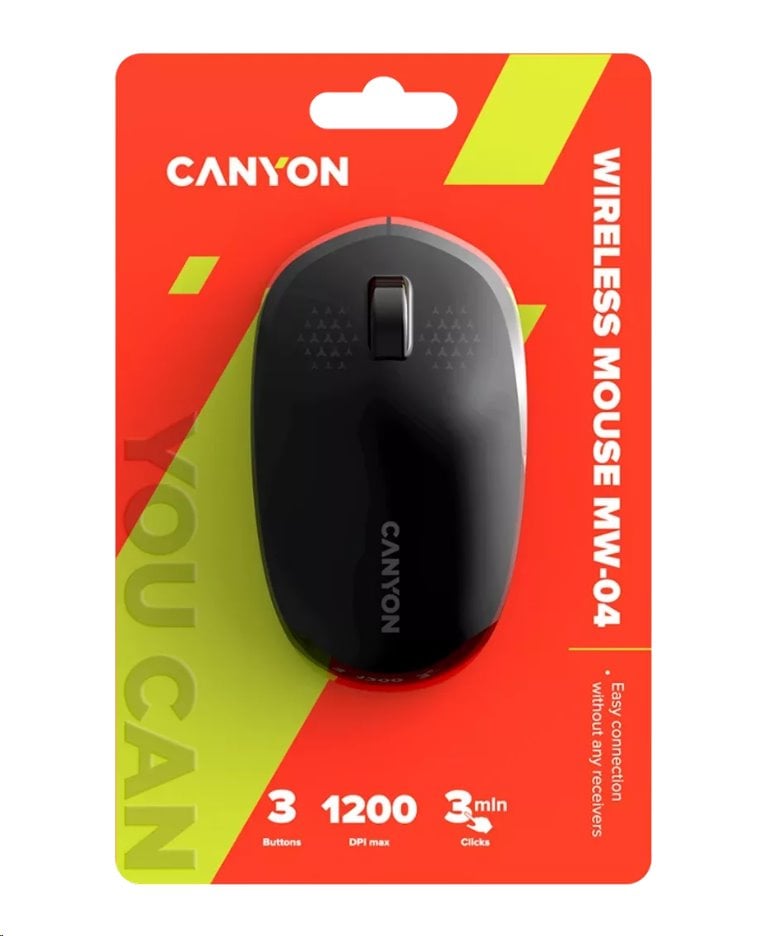 CANYON Optická bezdrôtová myš MW-4, 1200 dpi, Bluetooth, batéria AA, čierna