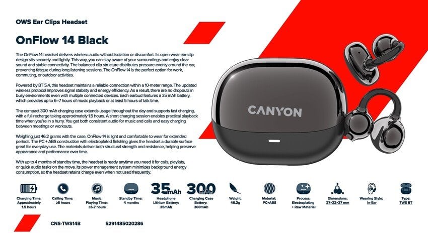 CANYON OWS Ear Clips slúchadlá OnFlow 14 Čierna
