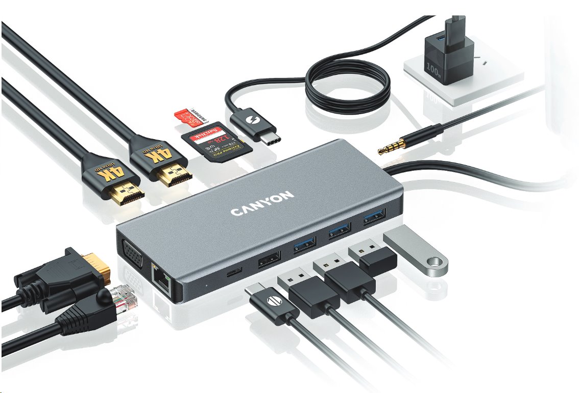 CANYON replikátor portů DS-12 13v1, PD 100W