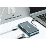 CANYON replikátor portů DS-14 8v1, 1xUSB-C PD 100W, 1xHDMI (4K), VGA, 3xUSB-A 3.0, RJ45 Gb, 3.5mm jack
