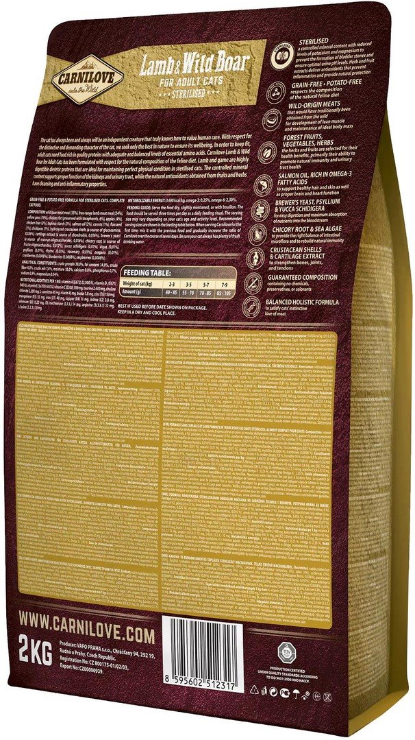Carnilove Lamb & Wild Boar for Adult Cats – Sterilised 2kg granule pro kočky