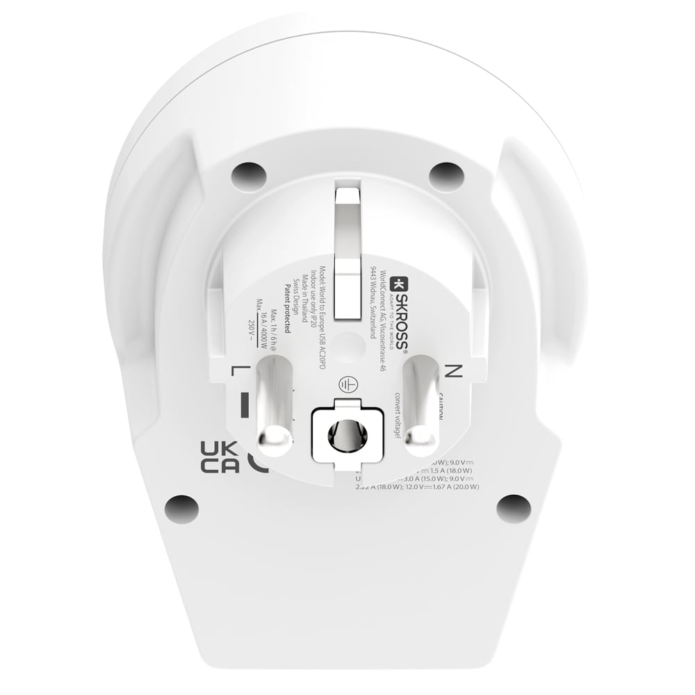 Cestovný adaptér SKROSS Europe USB A+C 20W pre cudzincov v Českej republike, typ E/F