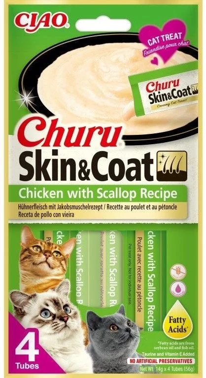 Churu Cat Skin&Coat Chicken with Scallop Recipe 4x14g