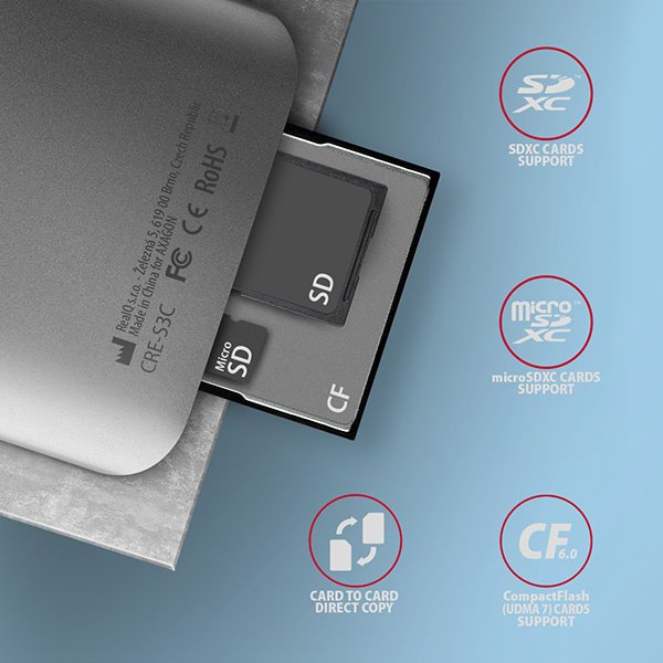 Čítačka AXAGON CRE-S3C SuperSpeed USB-C UHS-II