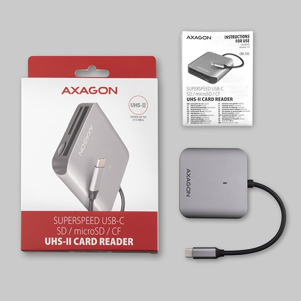 Čítačka AXAGON CRE-S3C SuperSpeed USB-C UHS-II