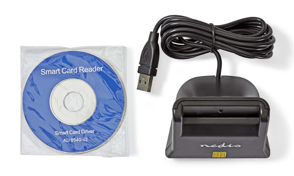 Čítačka čipových kariet NEDIS CRDRU2SM3BK/ Smart Card ID-1/ eCitizen/ štandardné biometrické čipy/ USB 2.0/ čierna