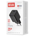 ColorWay 1x USB-C/ sieťová nabíjačka/ GaN/ PD/ PPS/ 25W/ čierna
