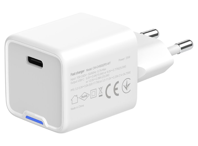 ColorWay 1x USB-C/ síťová nabíječka/ GaN/ PD/ PPS/ 25W/ Bílá
