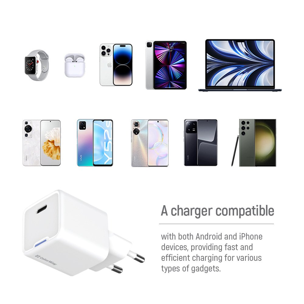 ColorWay 1x USB-C/ síťová nabíječka/ GaN/ PD/ PPS/ 25W, Bílá