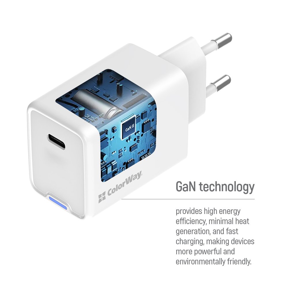 ColorWay 1x USB-C/ síťová nabíječka/ GaN/ PD/ PPS/ 45W/ Bílá