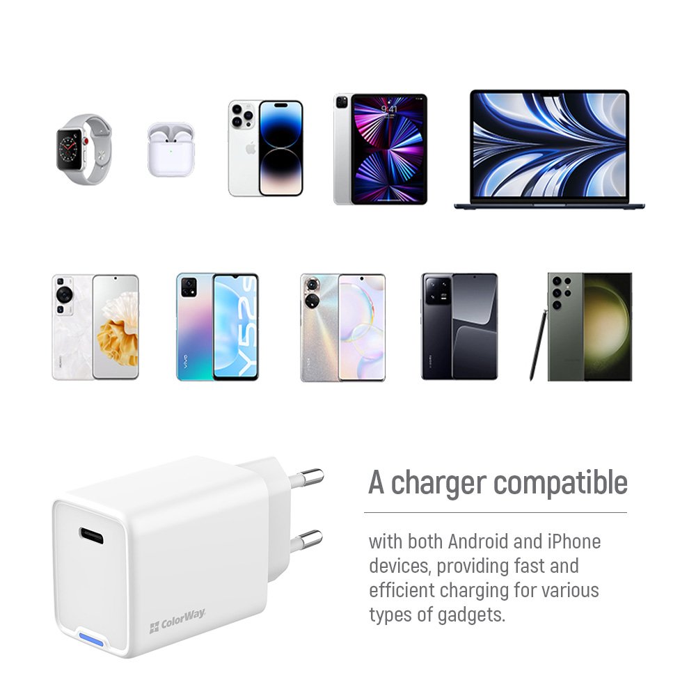 ColorWay 1x USB-C/ síťová nabíječka/ GaN/ PD/ PPS/ 45W/ Bílá