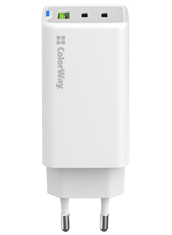 ColorWay 2x USB-C, 1x USB-A/ Sieťová nabíjačka/ GaN/ PD/ PPS/ 65W/ Biela
