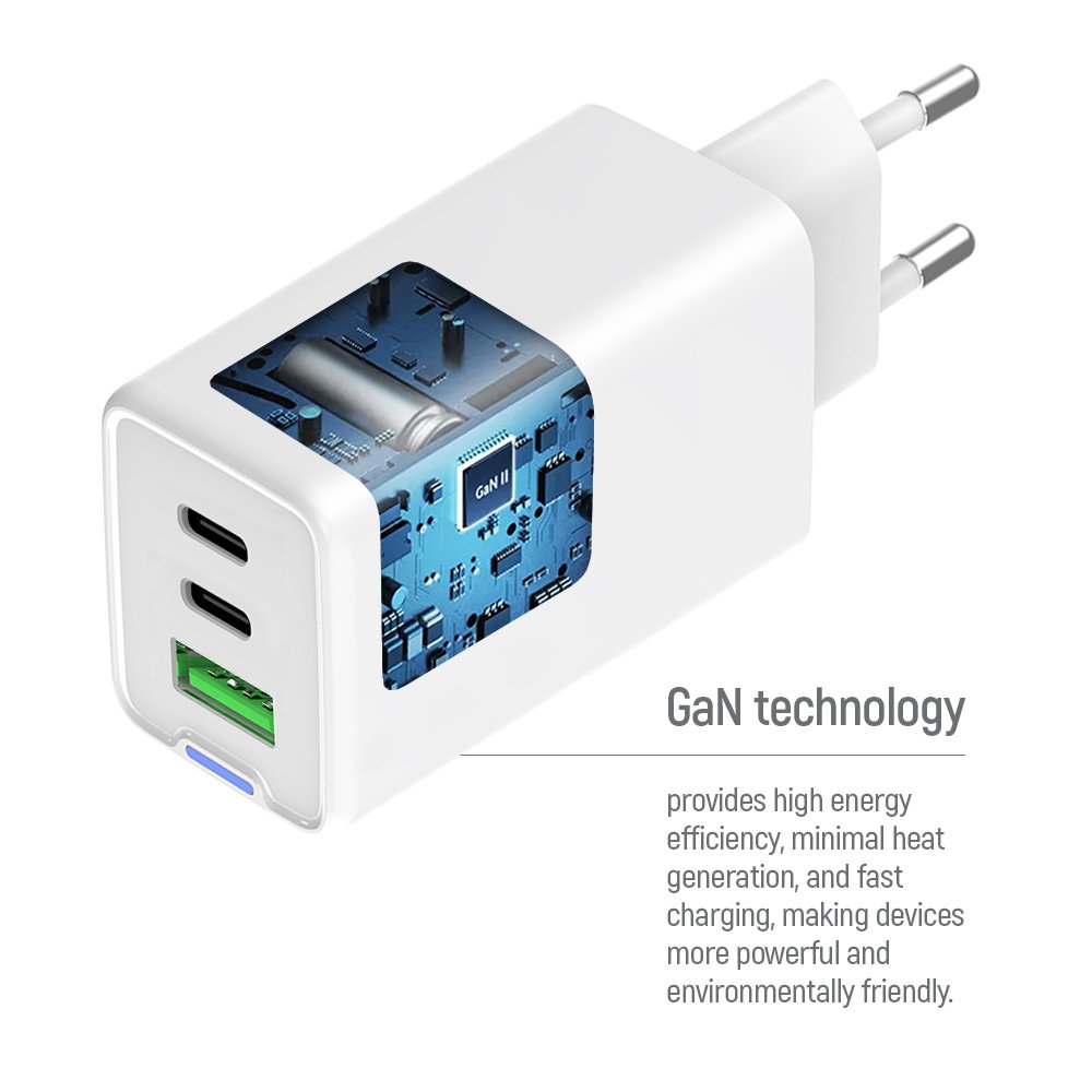 ColorWay 2x USB-C, 1x USB-A/ Sieťová nabíjačka/ GaN/ PD/ PPS/ 65W/ Biela