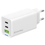 ColorWay 2x USB-C, 1x USB-A/ Sieťová nabíjačka/ GaN/ PD/ PPS/ 65W/ Biela