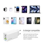 ColorWay 2x USB-C, 1x USB-A/ Sieťová nabíjačka/ GaN/ PD/ PPS/ 65W/ Biela