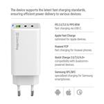 ColorWay 2x USB-C, 1x USB-A/ síťová nabíječka/ GaN/ PD/ PPS/ 65W, Bílá