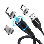 ColorWay 3v1 USB - Lightning, microUSB a USB-C kábel 1 m, QC, magnetický