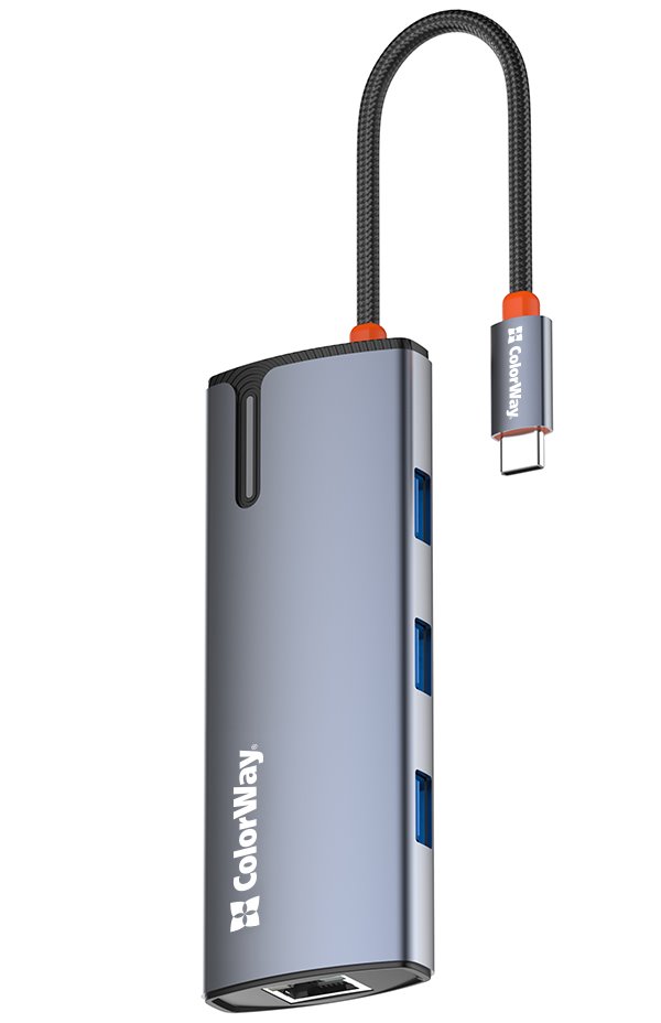 ColorWay 6v1 USB hub/ 1x USB-C/ 1x HDMI/ 3x USB-A/ 1x RJ45