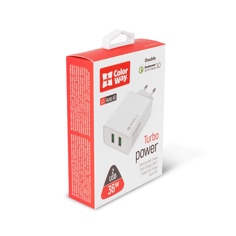ColorWay AC nabíječka 2x USB-A 36W QC3.0, bílá