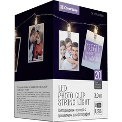 ColorWay LED fotokolíčky / 20 LED / délka 3 m / teplá bílá/ napájení USB