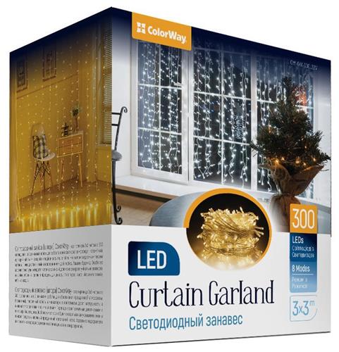 ColorWay LED girlanda / interiér / 300 LED diód / dĺžka 3 x 3 m / teplá biela / AC 220V