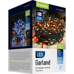 ColorWay LED řetěz/ vnitřní / 100 LED / délka 10m / více barevný/ 8 funkcí/ napájení USB
