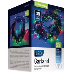 ColorWay LED řetěz/ vnitřní / 50 LED / délka 5m / více barevný/ 8 funkcí/ napájení USB
