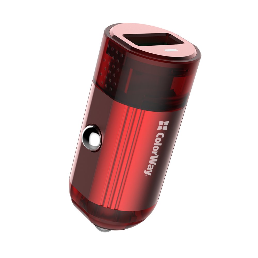 ColorWay nabíjačka do auta 1x USB 18W QC3.0, červená CW-CHA012Q-RD