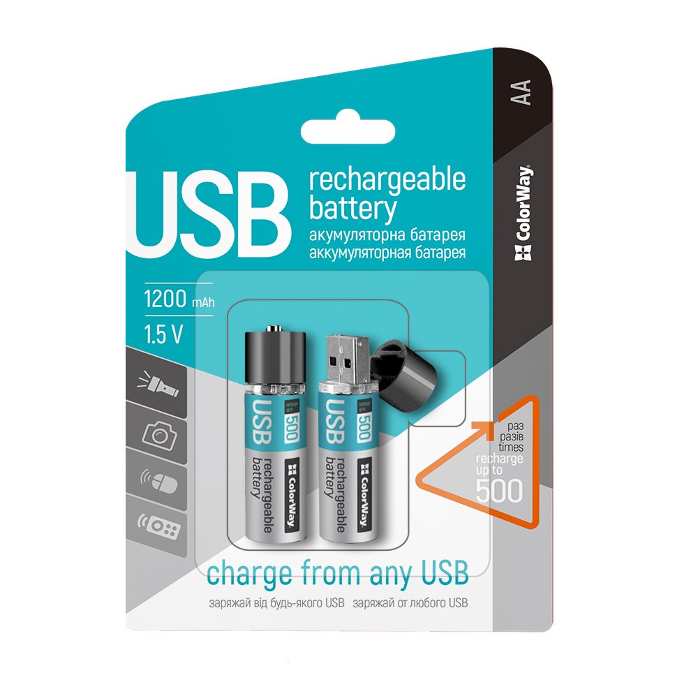 ColorWay nabíjecí baterie AA USB 1200mAh 2ks
