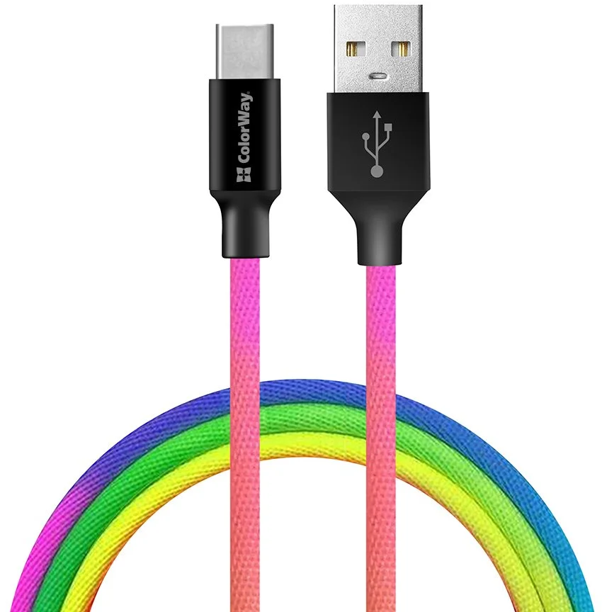 ColorWay USB-C kabel 1m 2.4A, vícebarevný