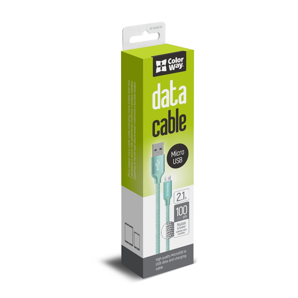 ColorWay USB - microUSB kábel 1 m 2,1 A, mätovo zelený
