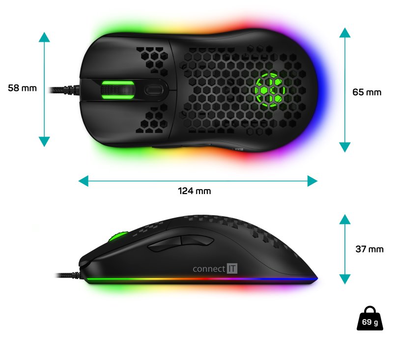 CONNECT IT Battle Air 2 profesionálna optická herná myš SW, 12800 DPI, čierna