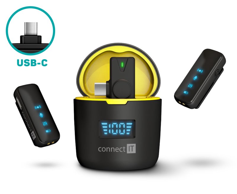 CONNECT IT Bezdrôtový mikrofón ClipMic Pro USB-C set ČIERNY