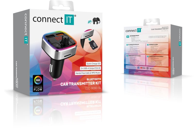 CONNECT IT CarRGB Bezdrôtový FM vysielač, 2xUSB+MicroSD, STRIEBORNÝ