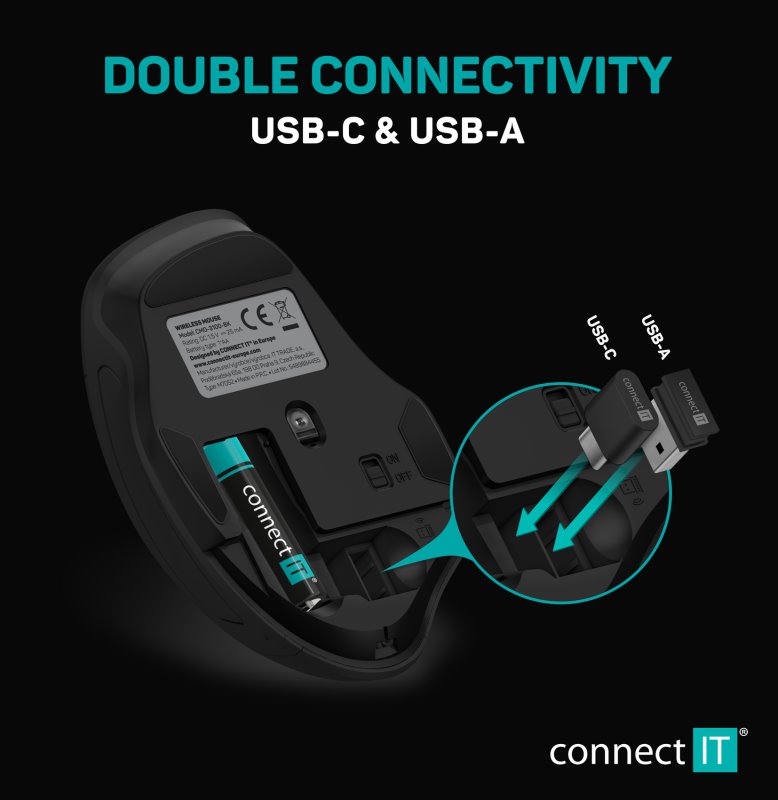 CONNECT IT Dual SmartSwitch bezdrátová myš, USB-A + C, MODRÁ