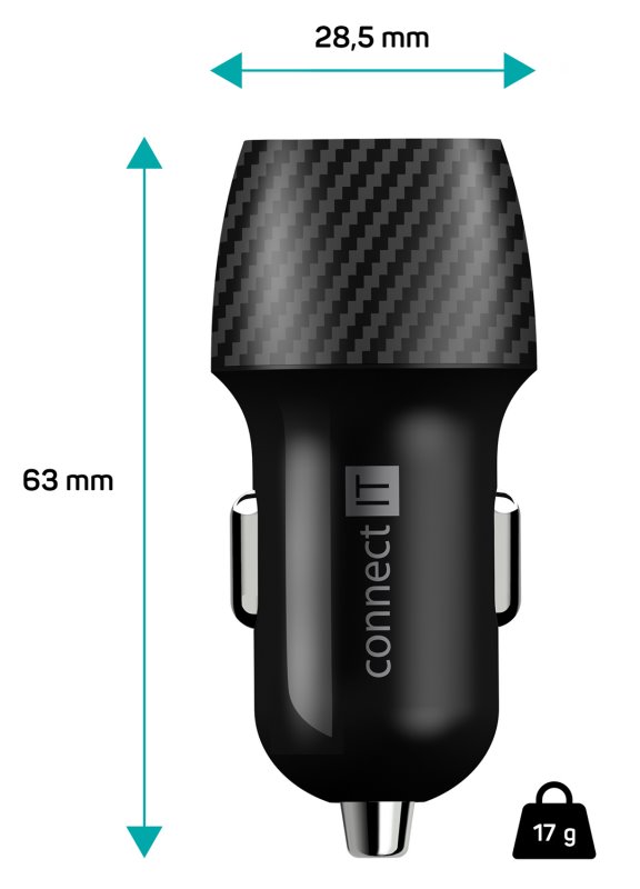 CONNECT IT InCarz QUICK CHARGE 3.0 nabíjačka do auta, 1x USB-A, 3 A, CARBON