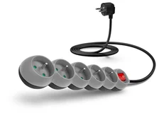 Connect IT prodlužovací kabel 230 V, 5 zásuvek, 2 m, s vypínačem (šedý)