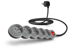 Connect IT prodlužovací kabel 230 V, 5 zásuvek, 3 m, s vypínačem (šedý)