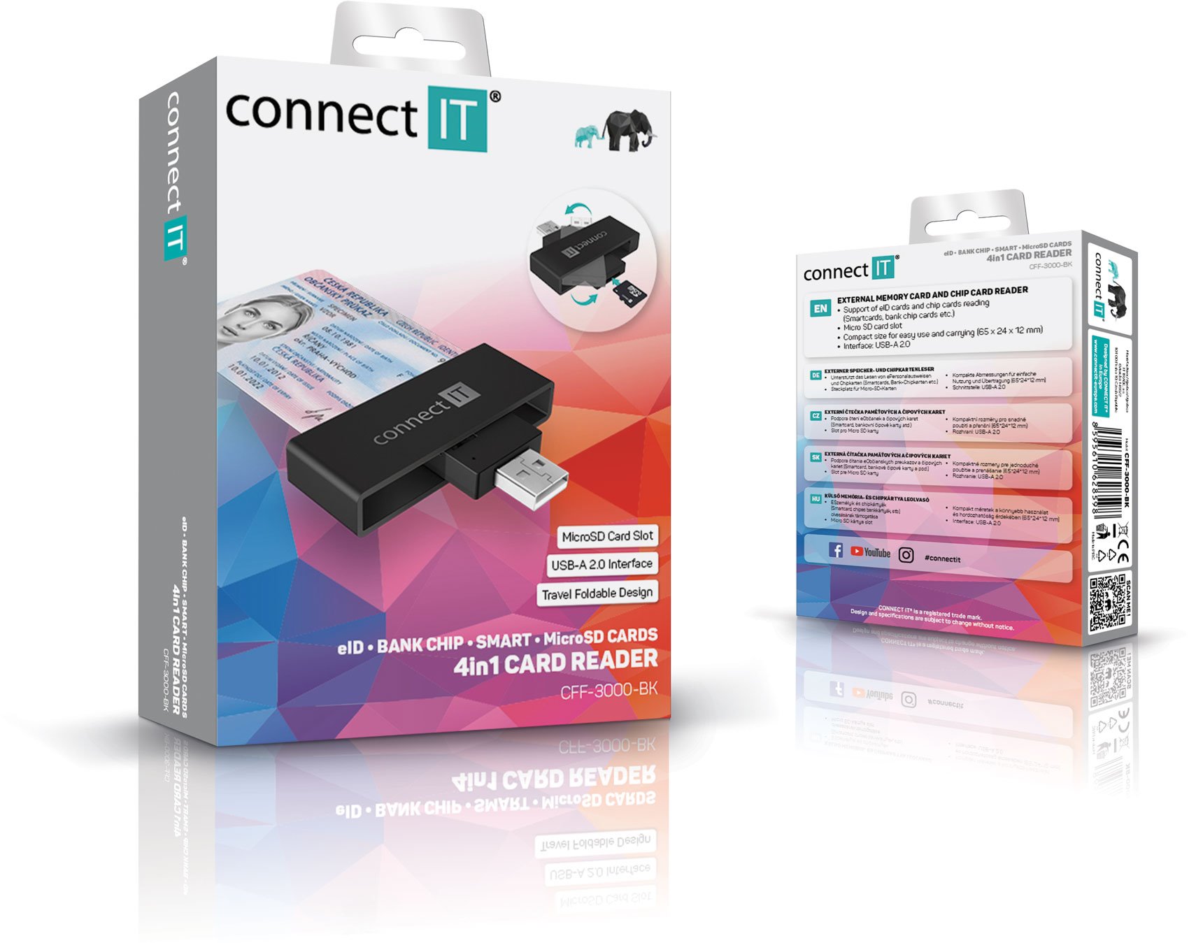 Connect IT USB čítačka eID a čipových kariet, čierna
