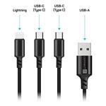 CONNECT IT Wirez 3in1 2x USB-C & 1x Lightning, 1,2 m, ČERNÝ