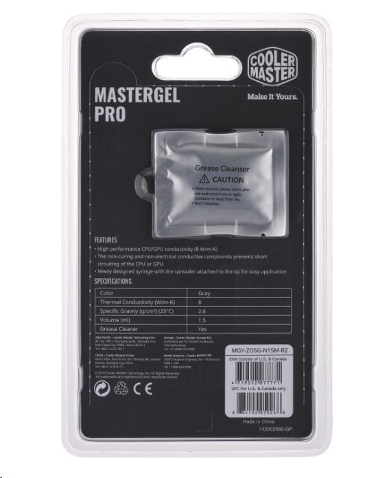 Cooler Master Master Gel Pro V2, tep. vodivost 8 W.m, 1.5ml, 4g, šedá