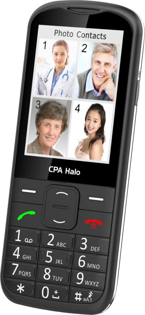 CPA Halo 28 Senior čierny telefón s nabíjacím stojanom
