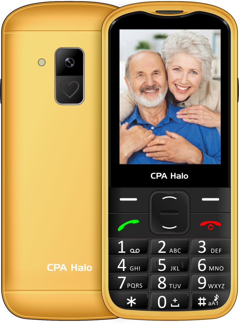 CPA Halo 28 Senior zlatý telefón s nabíjacím stojanom
