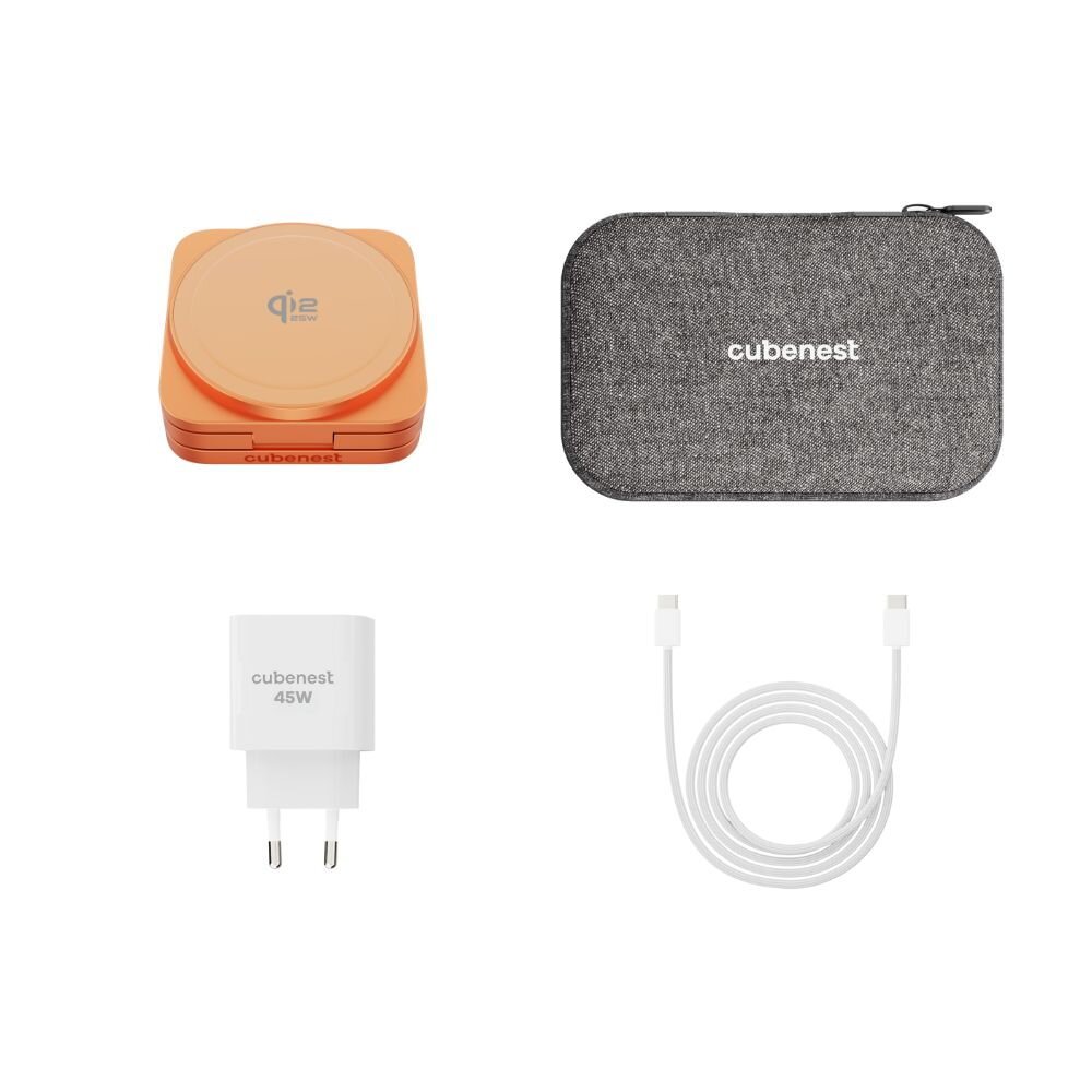Cubenest 3v1 Qi2.2 Skladacia bezdrôtová magnetická nabíjačka SQ312 Ultra Orange