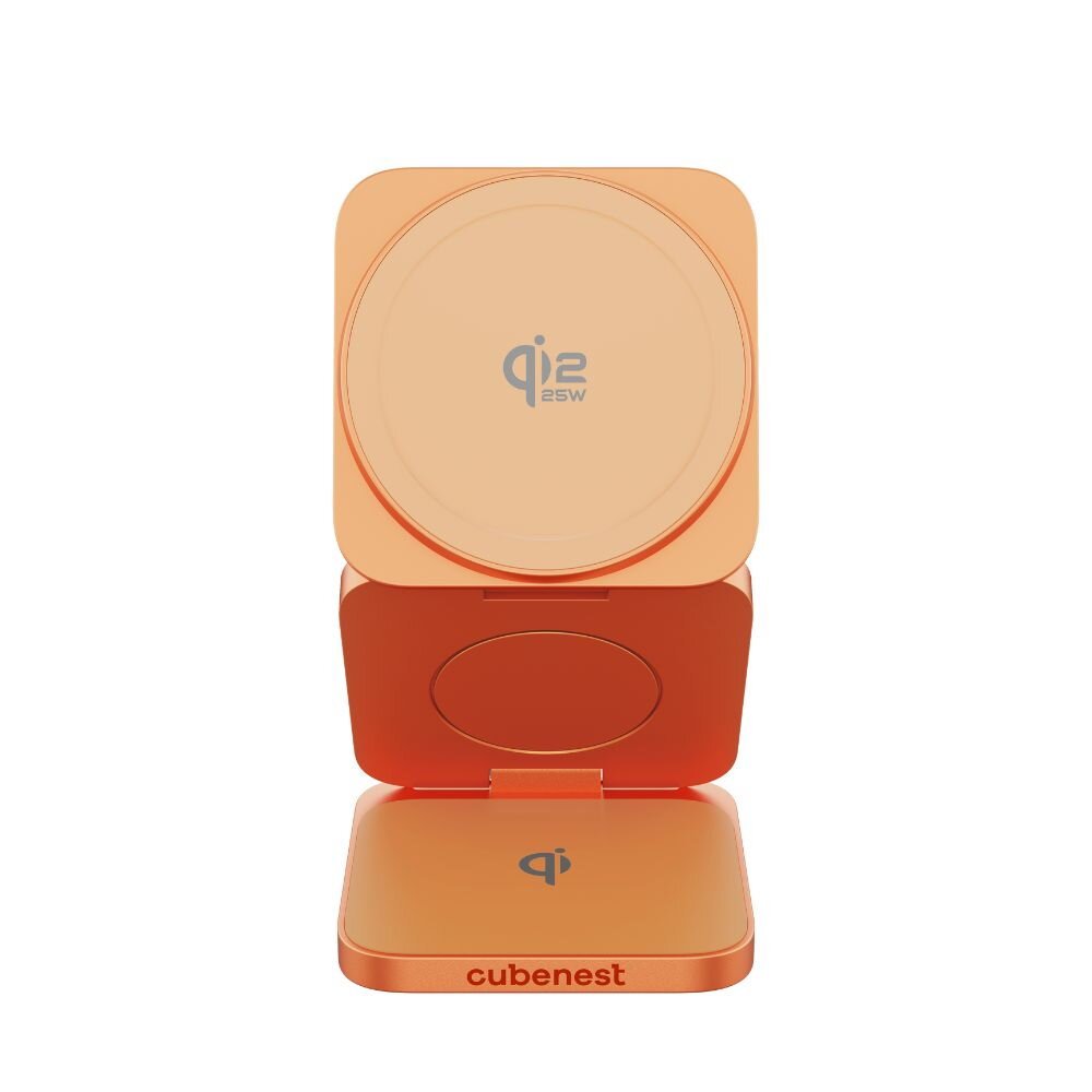 Cubenest 3v1 Qi2.2 Skladacia bezdrôtová magnetická nabíjačka SQ312 Ultra Orange